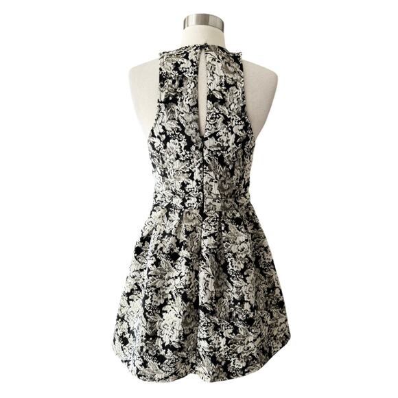 Abercrombie & Fitch Dress Black Jacquard Cream Floral Silver Thread Cotton Small - Picture 9 of 10